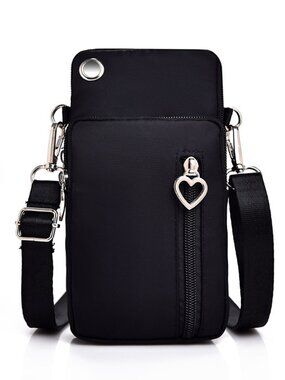Mini Mobile Phone Crossbody Bag Waterproof Fabric Multi-Layer Zipper Heart
